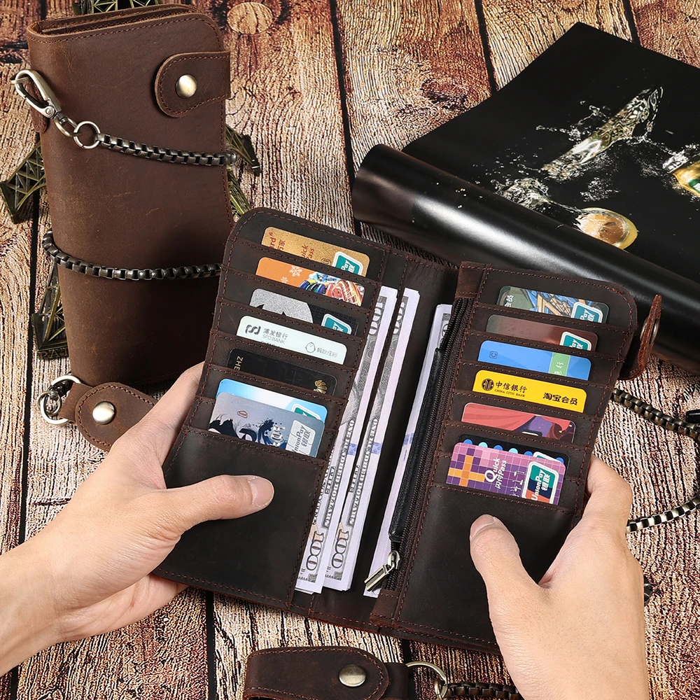 JOYIR Chain Wallets for Men Genuine Leather Bifold Checkbook