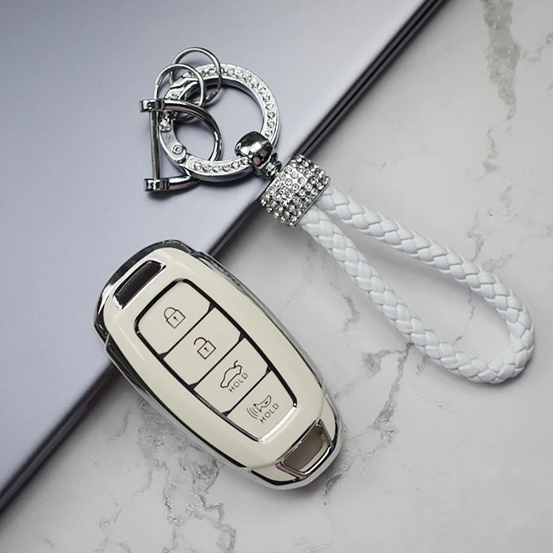 Couverture blanche à 5 boutons Porte clés pour Hyundai i30 Ix35, housse de clé de voiture