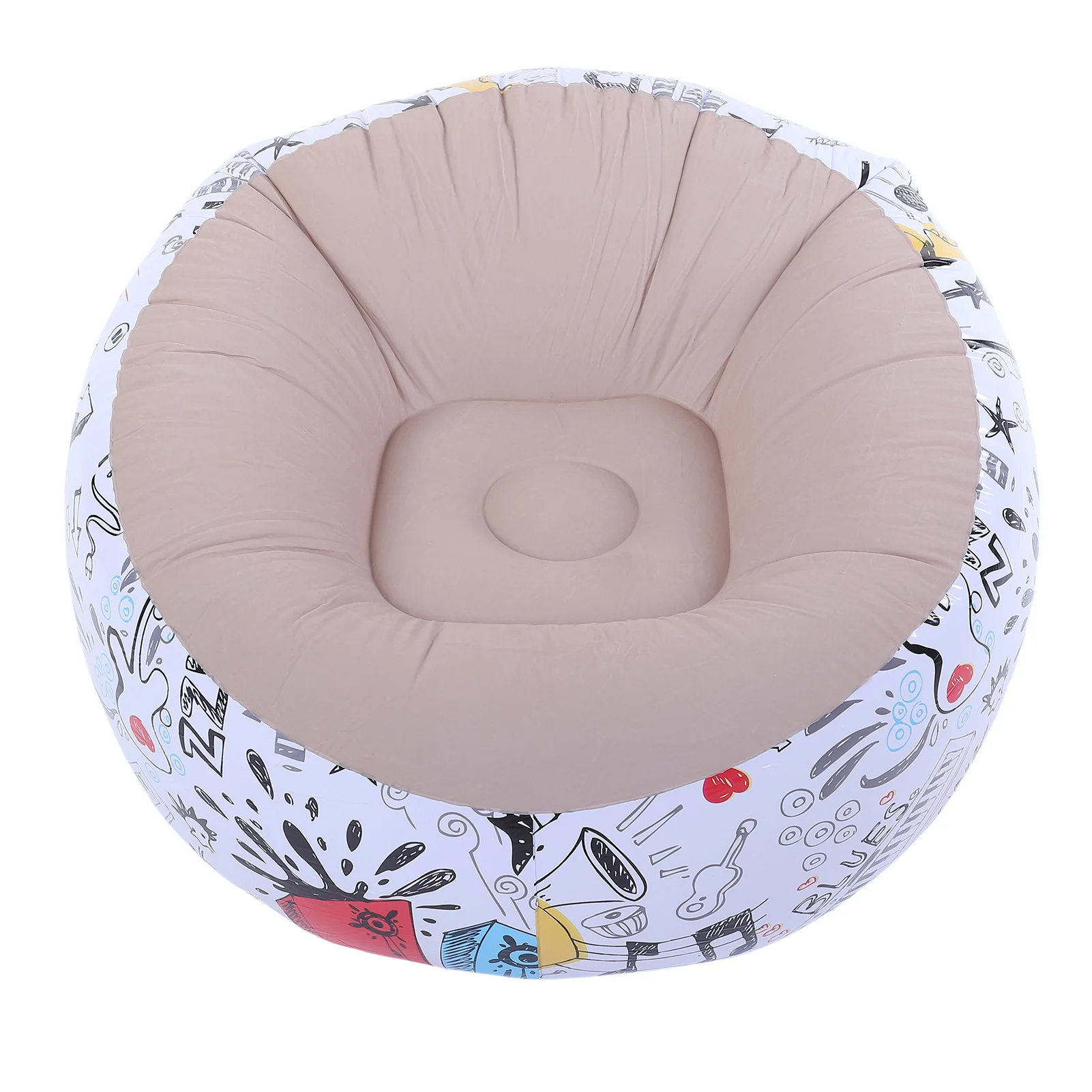 Inflatable Bean Bag Chair Doodle Pattern PVC Flocked Blow Up Sofa Chair for Living Room Bedroom Inflatable Flocked Lounge Chair