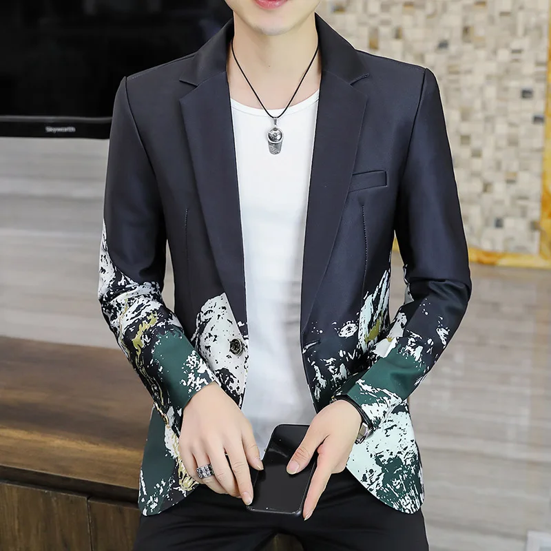 Blazer New Men's Fashion Business Gentleman Slim Print British Style Outdoor Performance Trend Wedding Banquet Casual Blazer 5