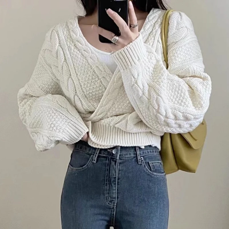 

New Autumn Single Button Knitted Sweater Cardigan Women Winter Long Sleeve V-neck Sweater Jacket Vintage Fashion Cardigans 29165