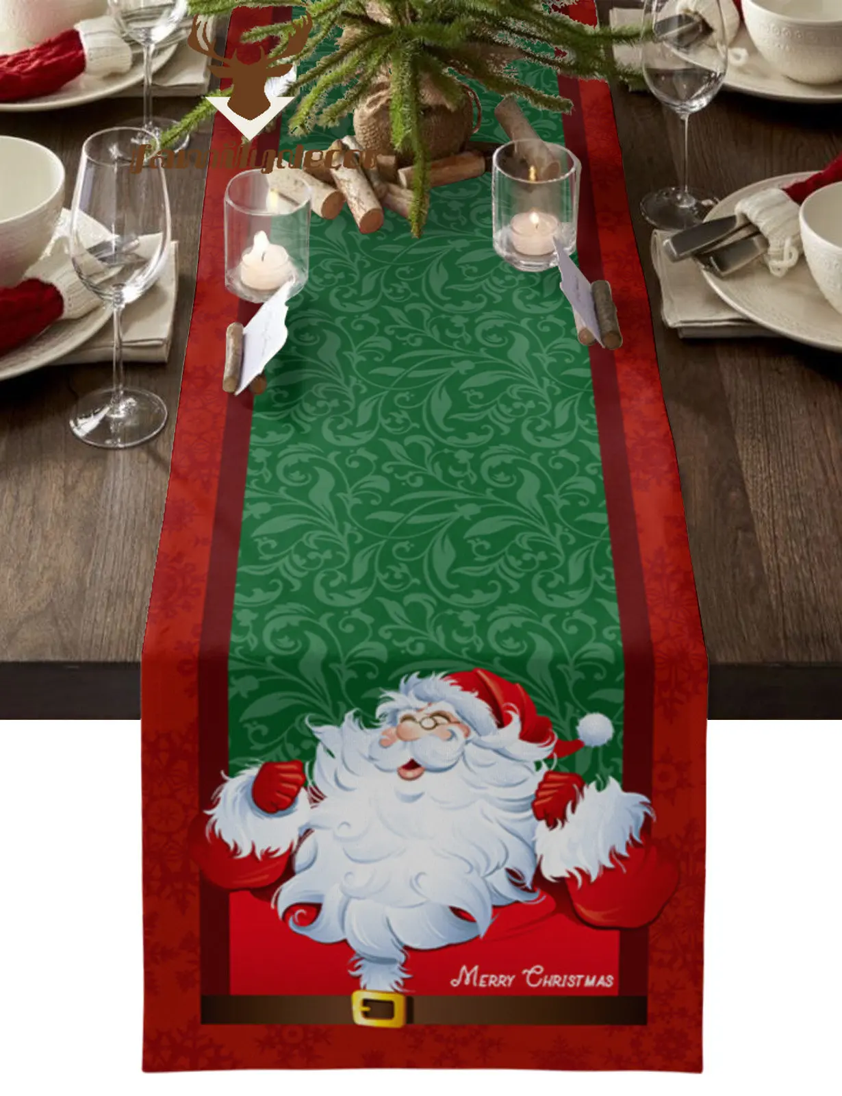

Santa Snowflake Table Runner Home Wedding Decor Table Cover Flag Mat Table Centerpieces Decoration Party Dining Long Tablecloth
