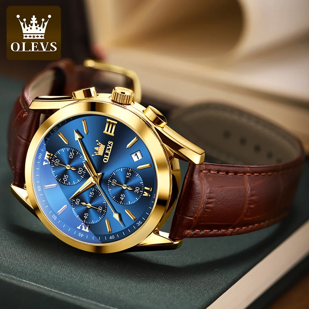 OLEVS 2872 Quartz Watch For Men Luxury Calendar Chronograph Waterproof Luminous Leather Wristwatch Top Brand Business Man Watch