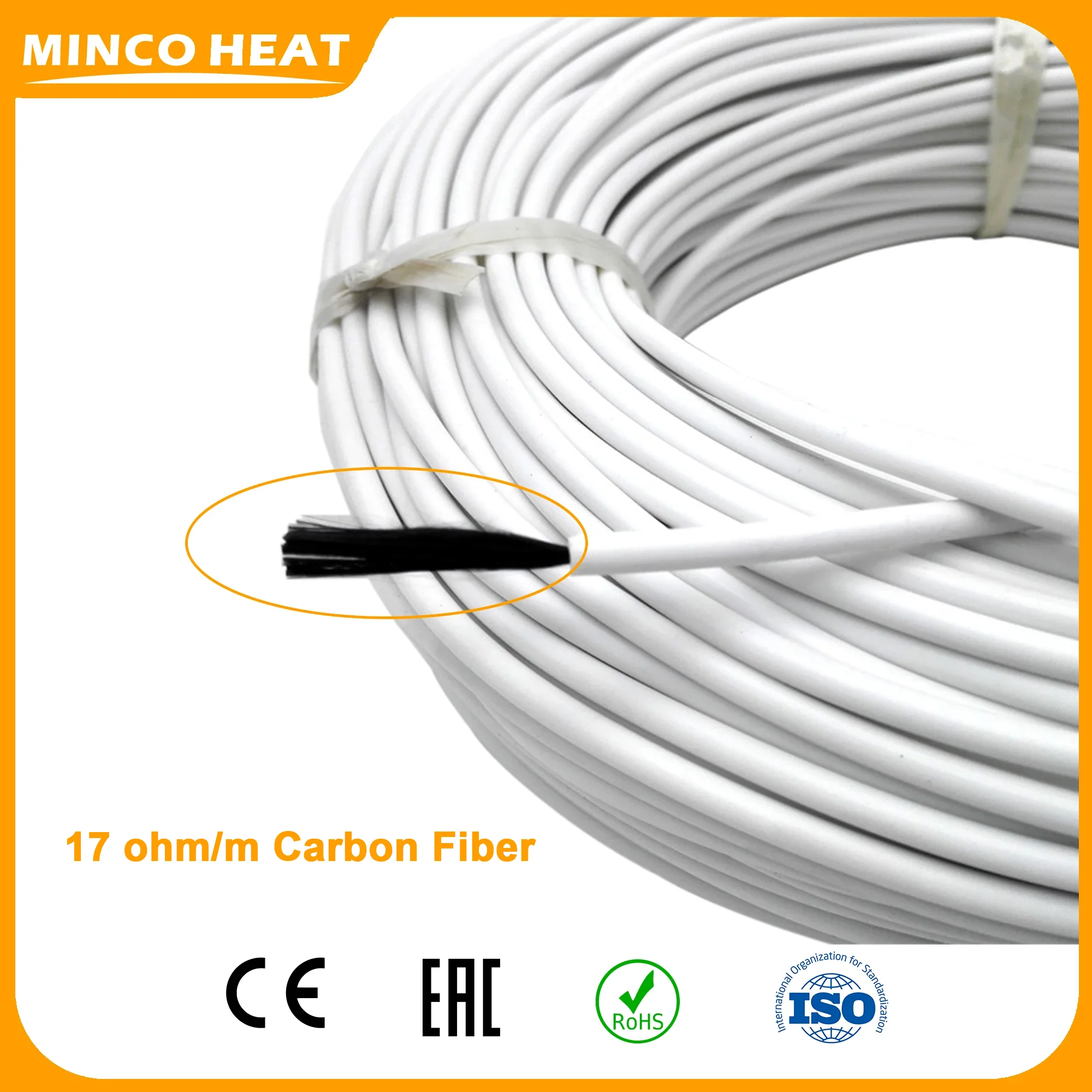 Minco Heat 17Ohm/m 직경 3mm/4mm 10~100 미터 실리콘 고무 바닥 난방 케이블 와이어 24K