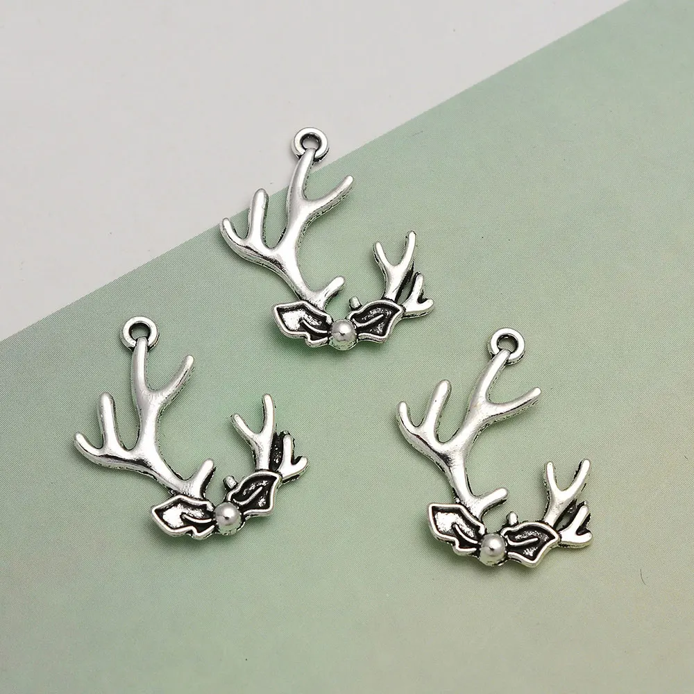 20 Pz/Lotto 18X26Mm Antico Natale Renne Charms Antler Ciondolo Fiore Di Natale Per Gioielli Fai Da Te Che Fanno Accessori