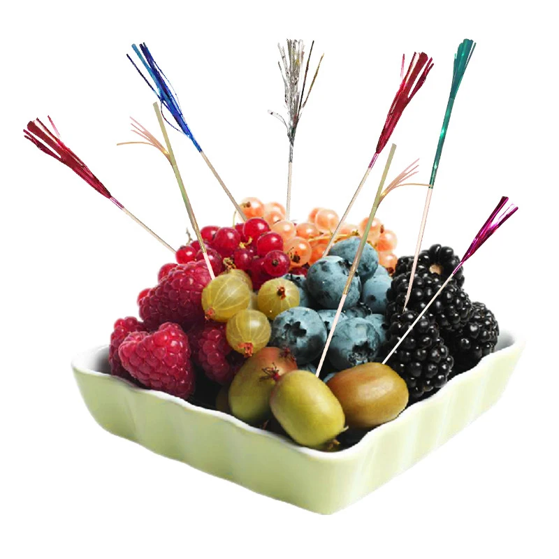Description Picture 5 of item100 Pieces Disposable Fruit Dessert Sticks Party Tableware Cocktail Picks Fireworks Cake Topper Toothpicks For Wedding Decor