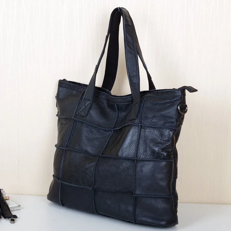 Large Capacity Women's Tote Bag Real Sheepskin Leather Shopping Shoulder Bags Soft Patchwork Design Ladies Top Handle Handbags