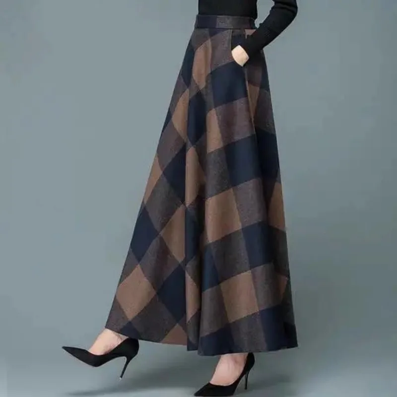 2023 Autumn and Winter Women's High Waist Elastic Patchwork Pockets Printing Loose Fashion Casual Elegant Commuting Skirts