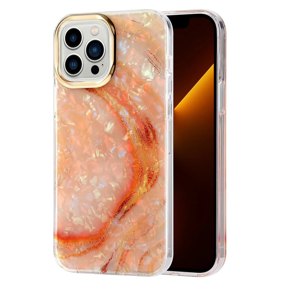 8PCS Shining Shell Pattern Case for iPhone, TPU + PC, Personalized, Electroplated Marble Cover for Apple iPhone 14, 13 Pro Max