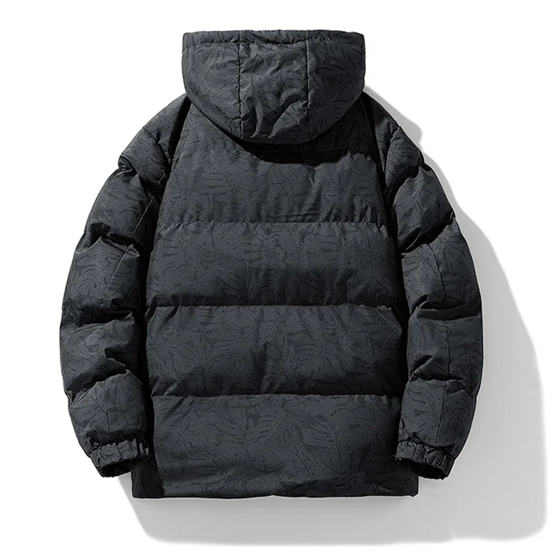 Winter Men's Parka Warm Pure Cotton Outdoor Windproof Solid Color Hooded Jacket with Vertical Collar Zipper Cotton Coat