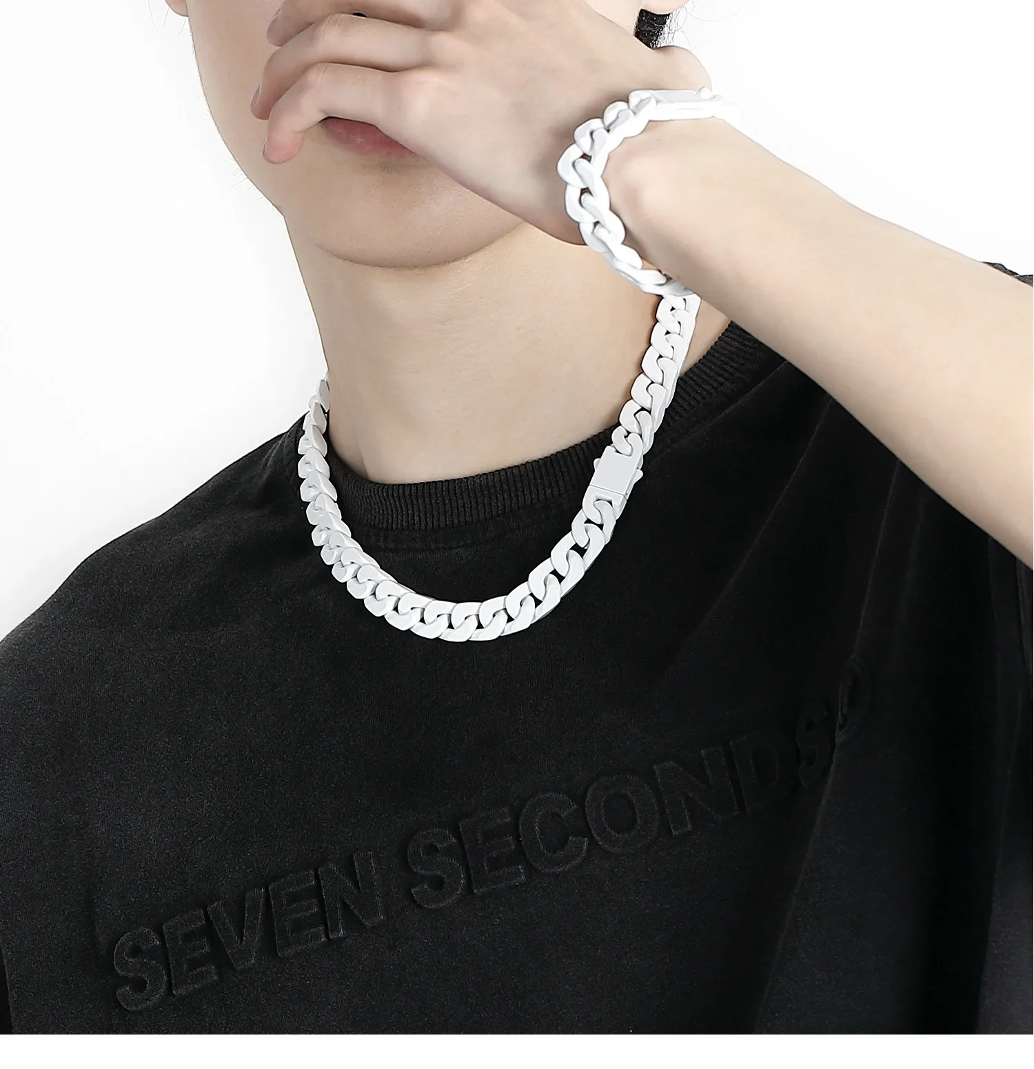 Simple Multi-color Baked Paint 12mm Stainless Steel Cuban Necklace Tide Brand Hip Hop Fashion Chain Necklace for Men and Women