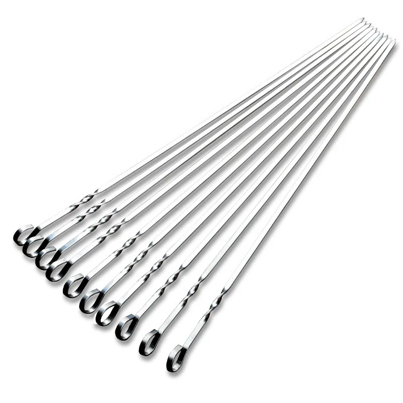10pcs Stainless steel 430 BBQ stick thickened 41cm household mutton skewers iron drill BBQ stick tool stick.