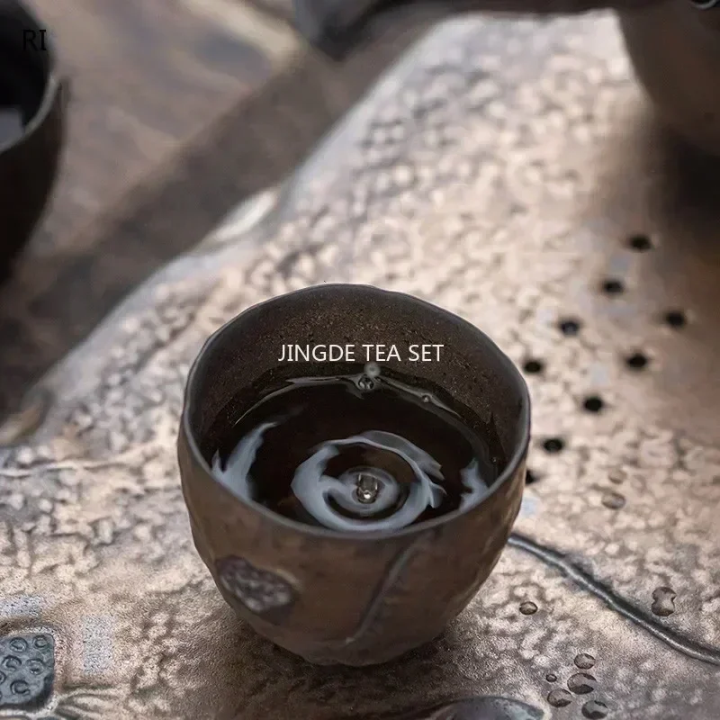 Japanese Tradition Pottery Gilt Teacup Handmade Ceramic Tea Bowl Travel Meditation Cup Pu'er Master Cup Household Tea Set 100ml