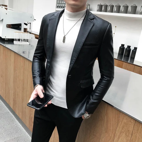 22ブランドファッション男性高品質スリムフィットカジュアル革ジャケット 男性のレトロスタイルレザースーツ ブレザー猫s 4xl Aliexpress メンズ服
