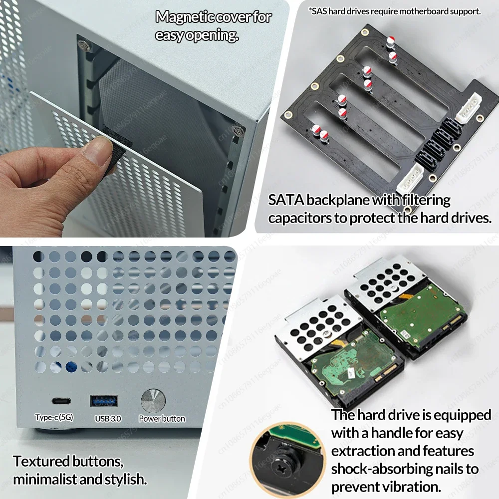 ATX 電源、バックプレーン付き Sagittarius 8 ベイ NAS タワー ケース