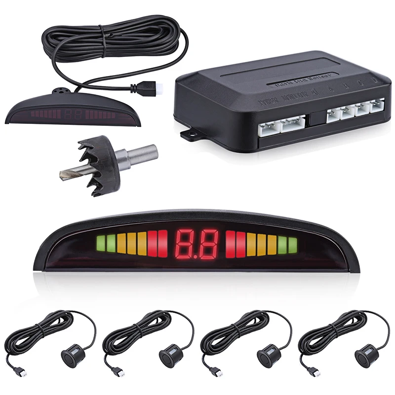 Kit de Sensor de aparcamiento LED para coche, pantalla de retroiluminación,  sistema de Monitor de Radar de marcha atrás, Parktronic automático, 12V,  negro y plateado, 22mm - AliExpress Automóviles y motocicletas