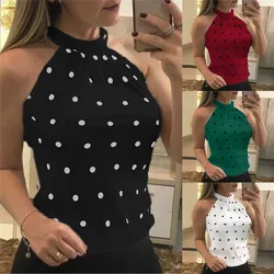 Sexy Women Tight Slim Sleeveless Tank Vest Fitness Halter Shirt Top Fashion Printed Dot Womens Tees Tops New 2023