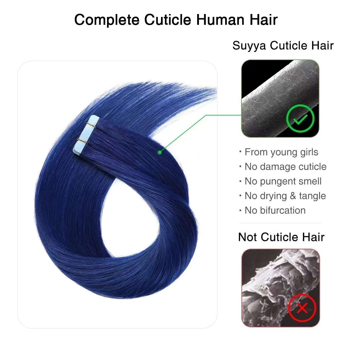 헤어 익스텐션용 본 스트레이트 테이프, 인모 블루 테이프, 익스텐션용 스트레이트 테이프, 30 인치, 팩 당 40 개, 100g