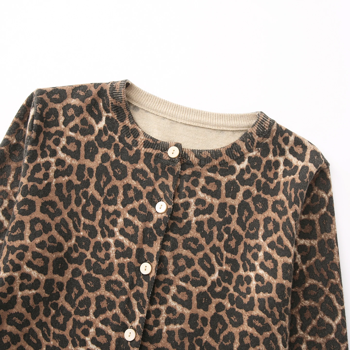 Women Fashion Leopard Print Knitt Cardigan O-Neck Single Breasted Long Sleeved Sweater Coat Lady Casual High Street Knitt Jacket