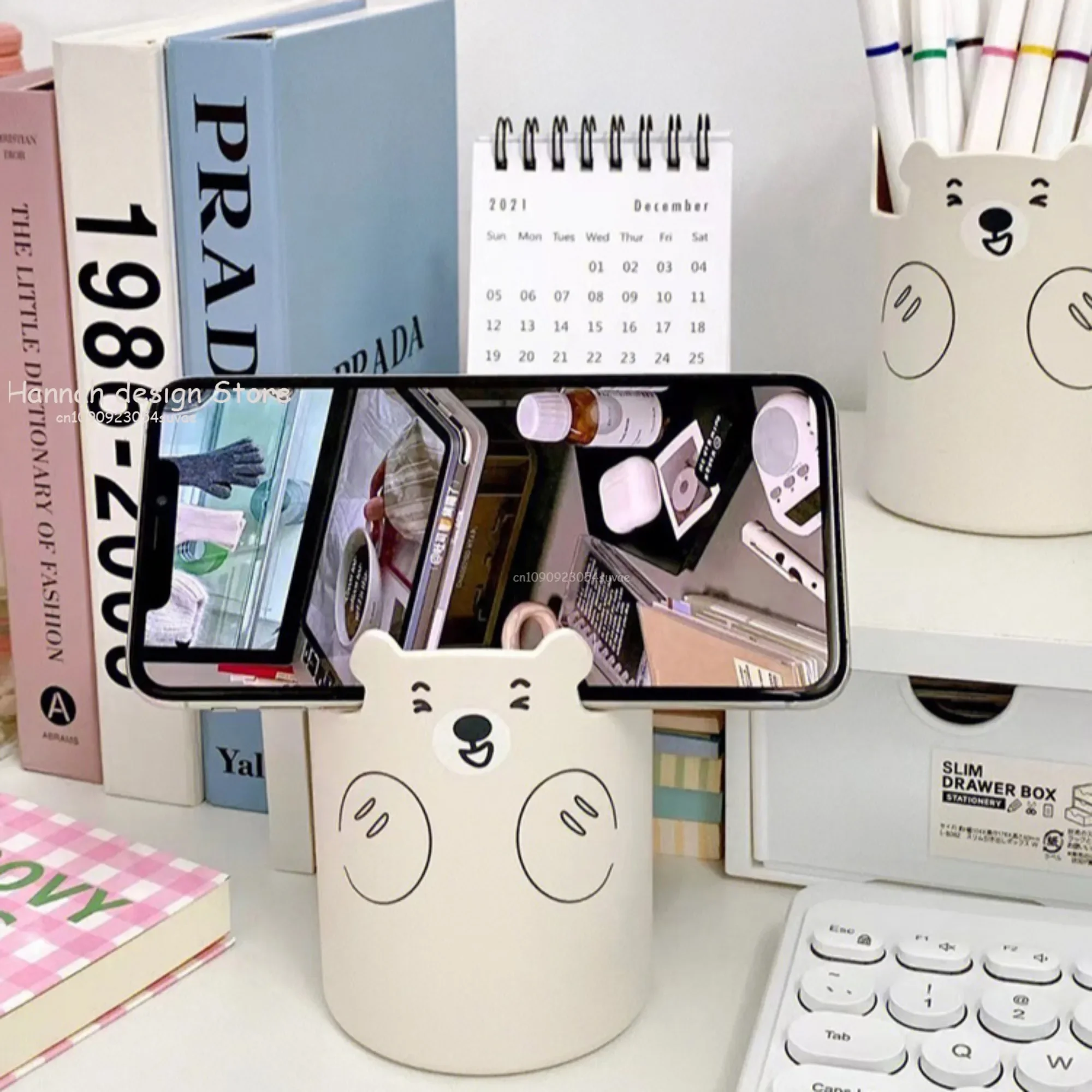 Phone Holder Makeup Organizer Pen Holder Desk Organizer Pen and Brush Holder Brush Holder Multifunctional Pen Holder Kawaii Cartoon Bear Makeup Brush Holder Lovely Fashion Phone Student Stationery Pen Organizer