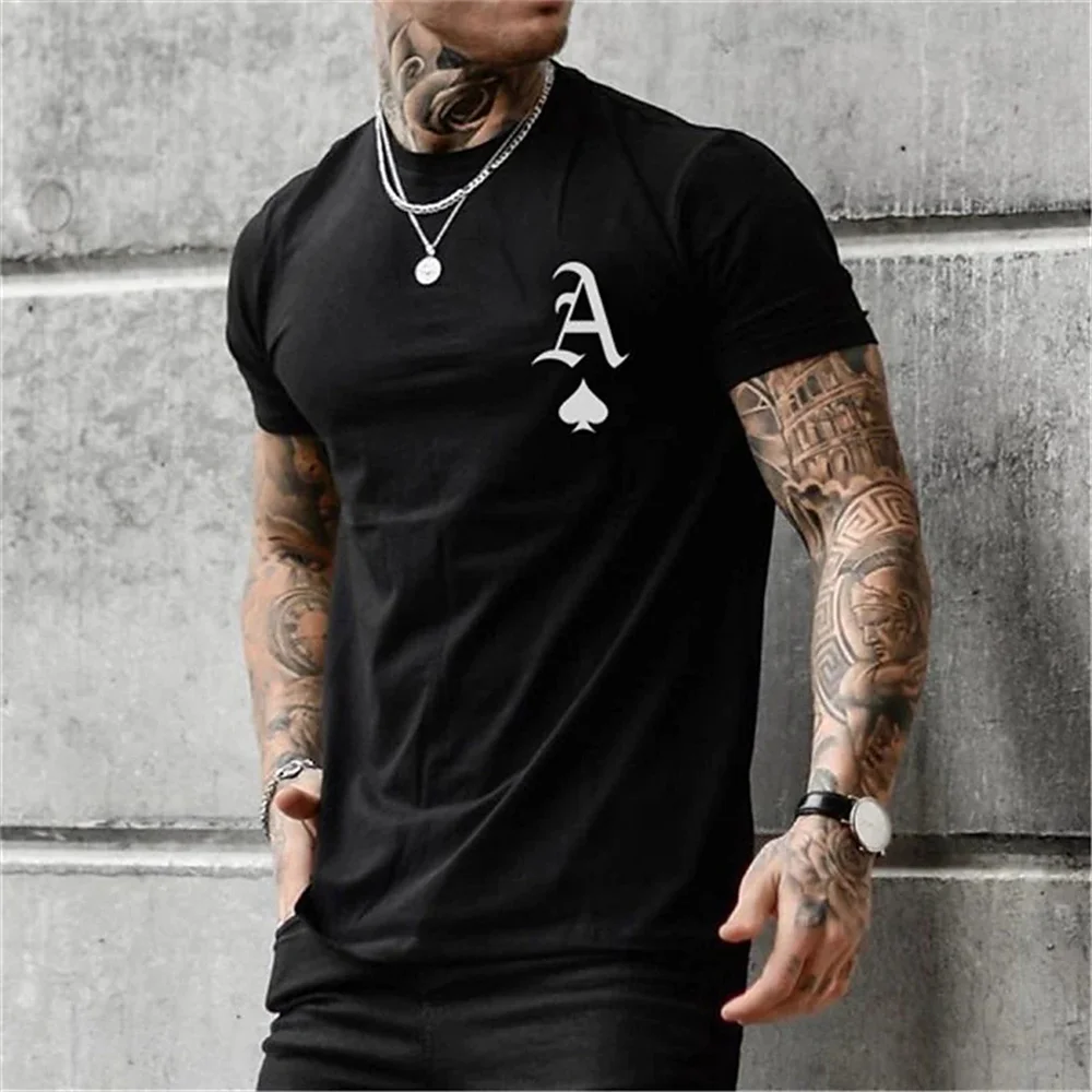 Simple T-shirt For Men Poker Card Print Everyday Casual Clothing Retro Sweatshirt Oversized Shirt High Quality Crew Neck T-shirt