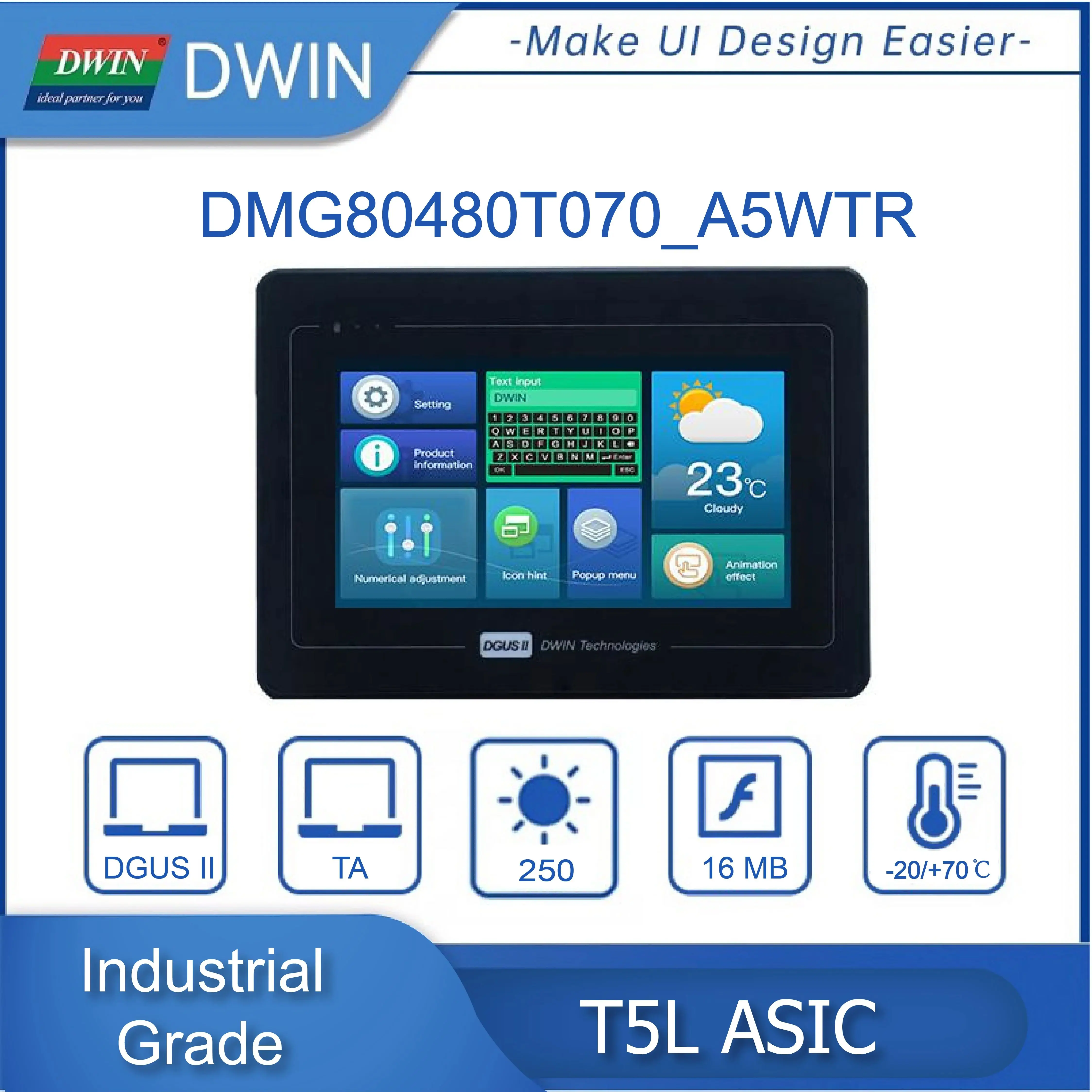 

DWIN HMI 7.0 inch TFT LCD Module Display 800*480 Industrial grade Screen Smart LCM Touch Panel DMG80480T070_A5W