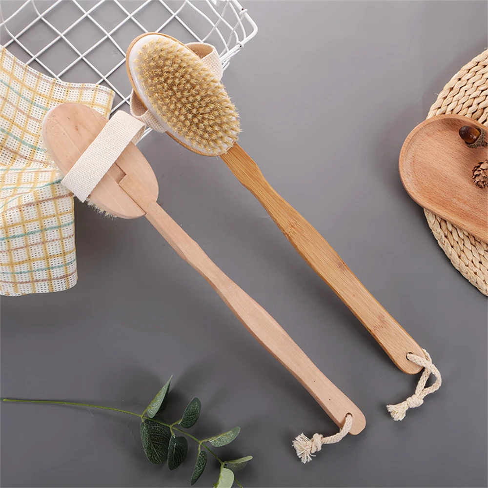 

Long Wooden Handle Body Brush Removable Bristle Exfoliating Dry Skin Back Scrubber Shower Skin Spa Cleaning Massager 2024
