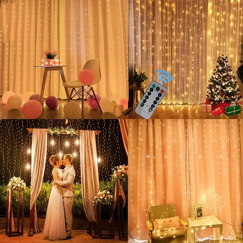 Description Picture 4 of itemChristmas Decoration LED Curtain String Lights Remote Control Wedding Holiday Fairy Garland Light for Bedroom Indoor Home Decor