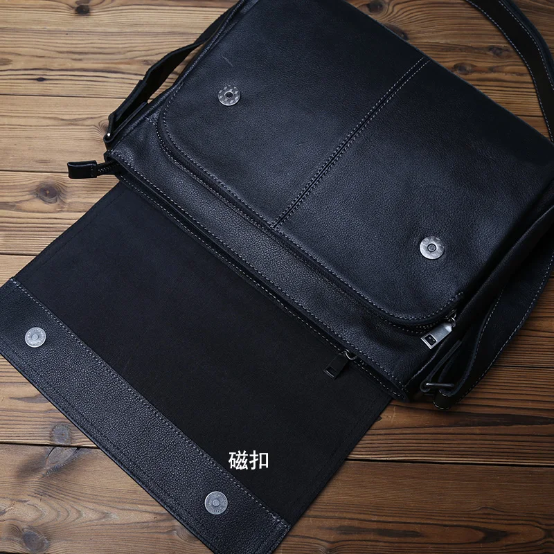 NZPJ Genuine Leather Men's Shoulder Bag, Top Layer Cowhide Shoulder Bag, Solid Color Tablet Computer Trend Men's Bag