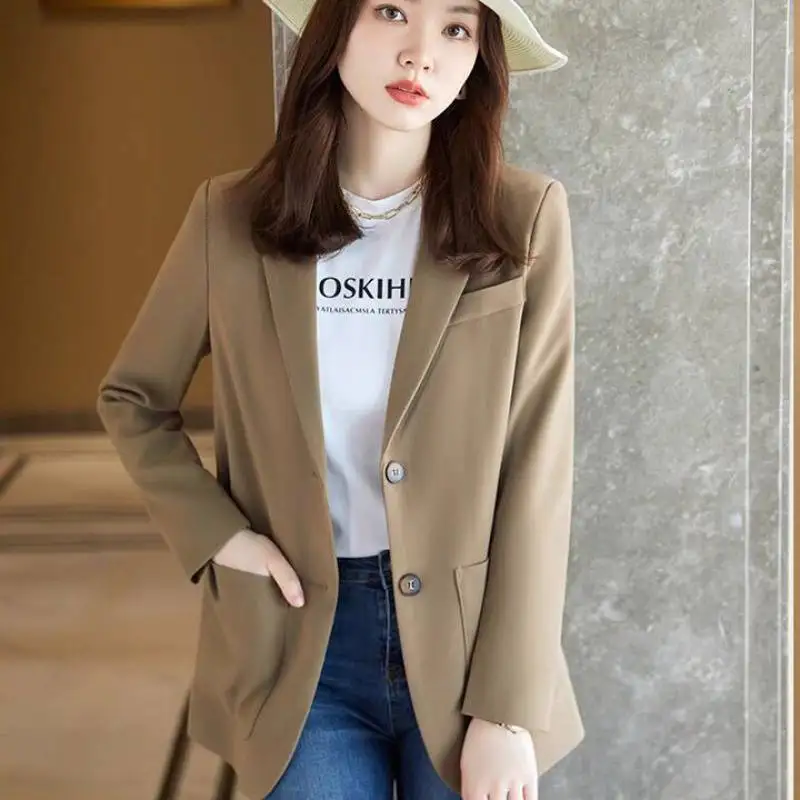 Female Suit Jacket Fashion Coat Korean Version Loose Blazer Suits Long Sleeve Notched Pockets Casual Students Blazers Clothing