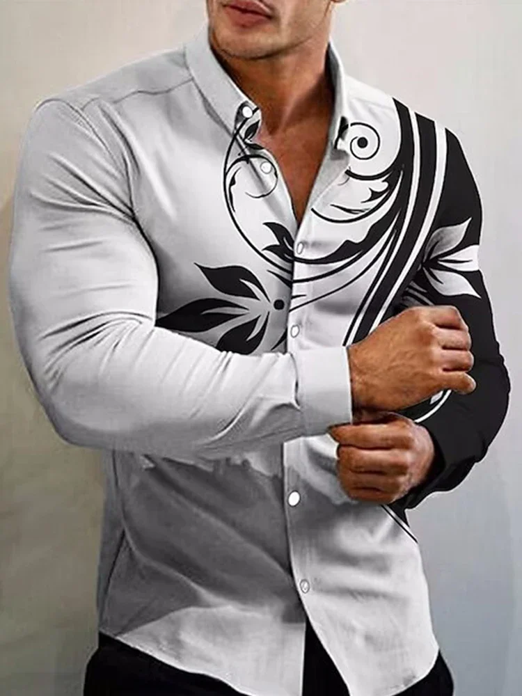Chemise Homme Manches Longues Motif Notes De Musique – Style Rétro, Coupe Ample – Coton/polyester, Décontracté