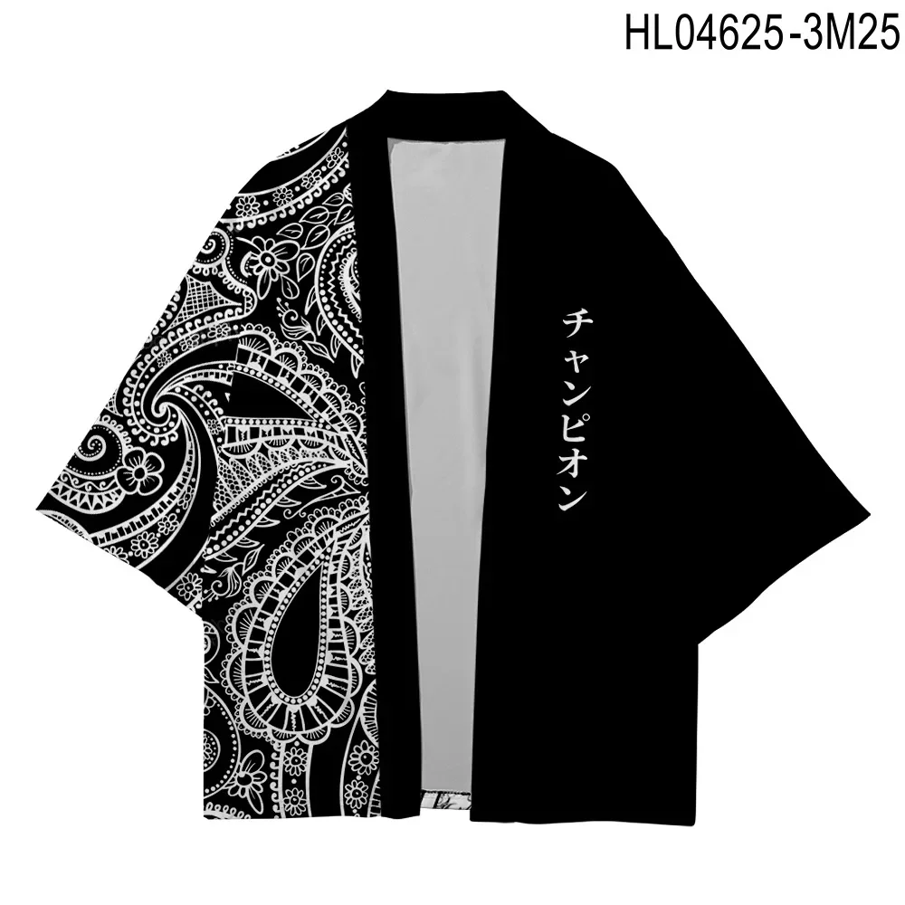 Japanese Haori Women Men Harajuku Kimono Cosplay Tops Blouse Yukata Samurai Cardigan Patchwork Waves Print Oversized Clothing