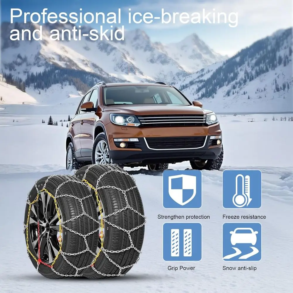 2PCS Snow Chains for SUV/Truck/Car in Snow, Sand, Mud and Ice, Universal Adjustable Emergency Portable Snow Tire Chains(KN150)