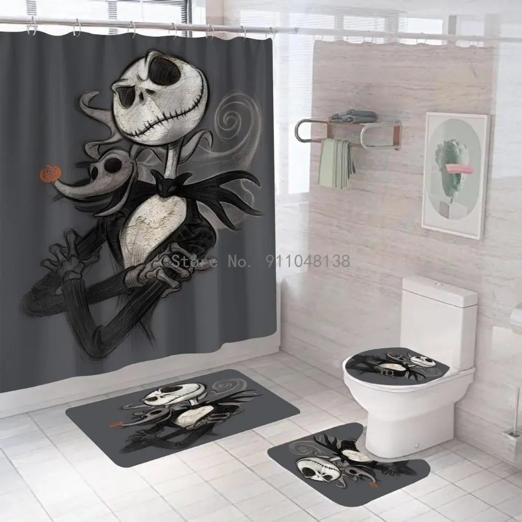Disney Nightmares Before Christmas Shower Curtain Set 4pcs For Bathroom Waterproof Jack and Sally Bath Curtains Home Decoration