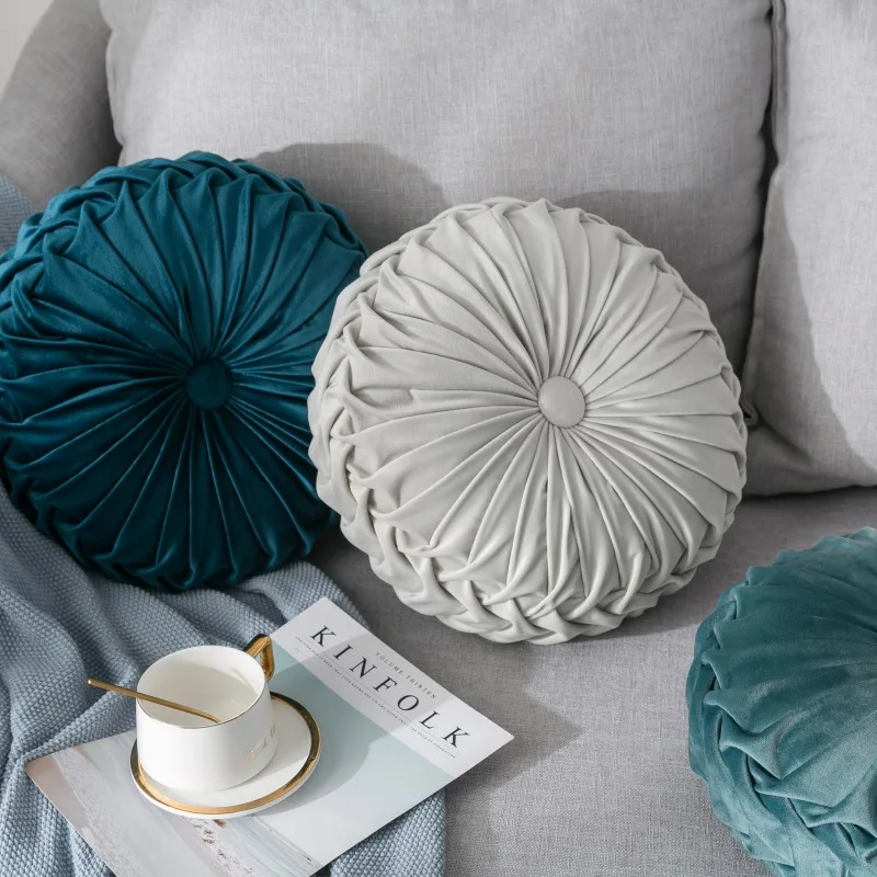35cm Throw Pillow for Couch Decorative 3D Pumpkin Vehicle Wheel Round Velvet Cushion for Sofa Bed Floor Office Chair Cushions 3