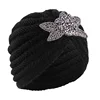 New Women Winter beaded flower knit Hat Autumn Winter Warm Turban Turban Hats Elastic Bonnet Headwrap Bandana Hair Accessories 3