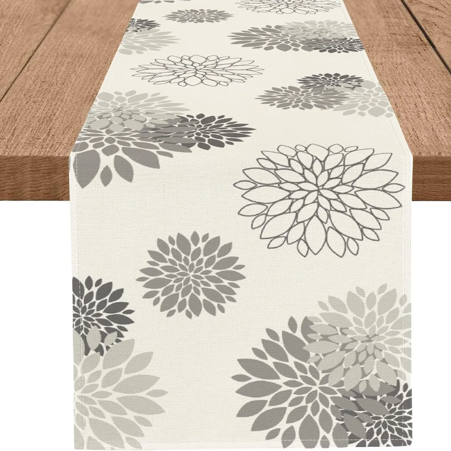 Blue Gray Dahlia Linen Table Runner - Farmhouse Style Holiday Decoration