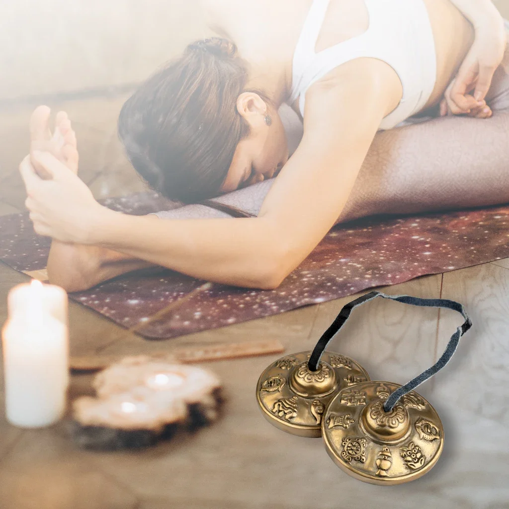 NAOMI 2pcs/1Pair Yoga Cymbals Bell Brass Knock Bell Handmade Pure Copper Tibetan Buddhism Buddha Scripture Text For Meditation