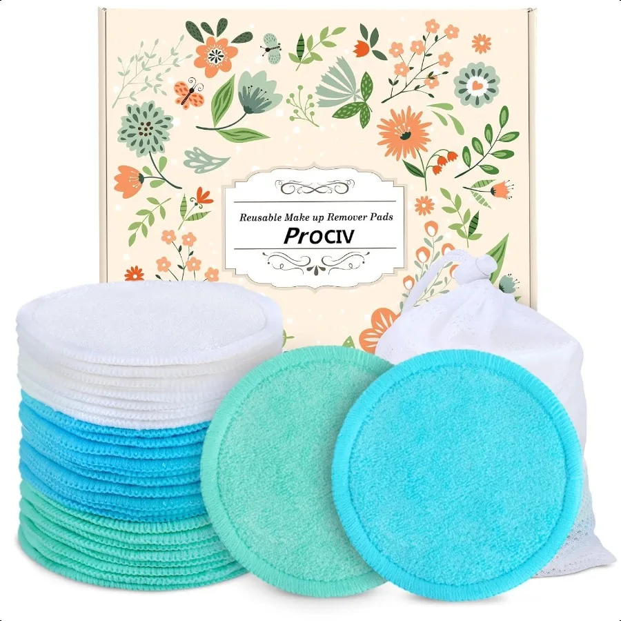 Organic Reusable Makeup Remover Pads with Laundry Bag