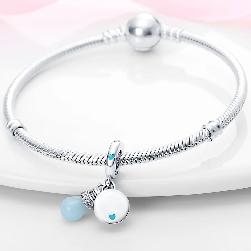 Dijes compatibles con pulsera Pandora 925 Original, búho de plata 925 con circonita azul, corazón rojo, cuentas finas, fabricación de joyas DIY, gran oferta