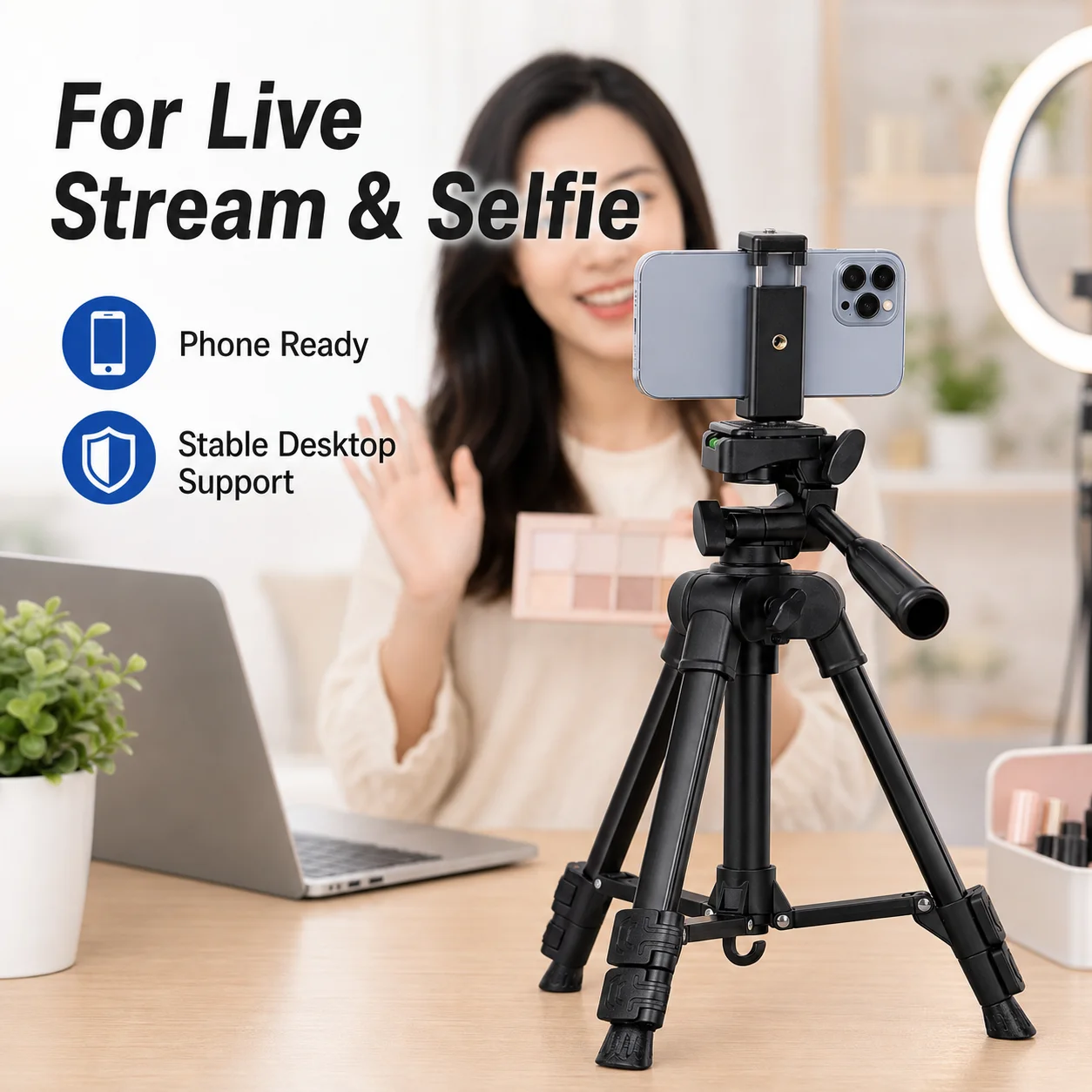 Compact Desktop Tripod Stand for Vlogging and Live Streaming