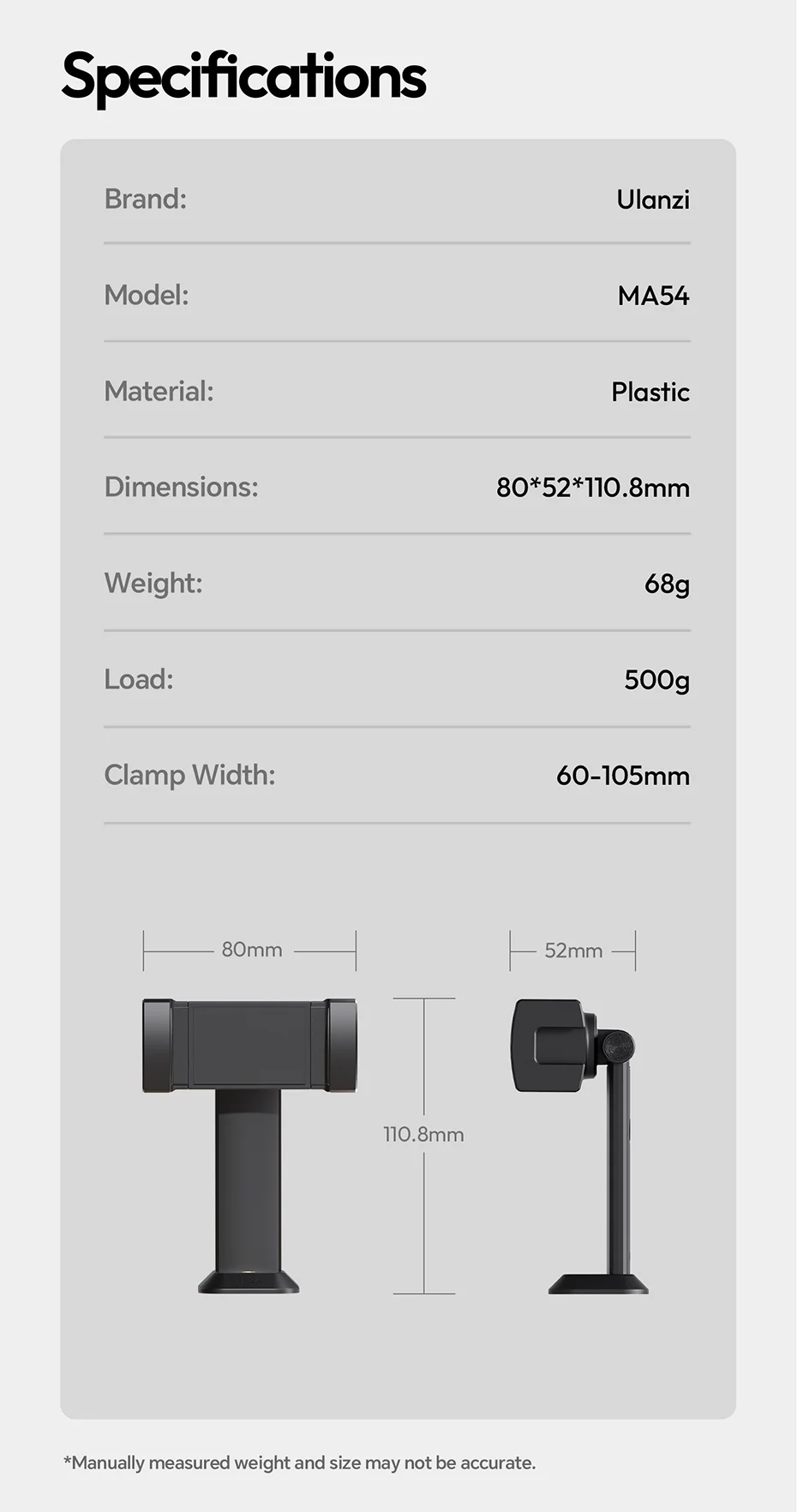 Phone Holder Rotatable Phone Clip with 1/4' Screw Hole & Uka Base Clamp 60-105MM