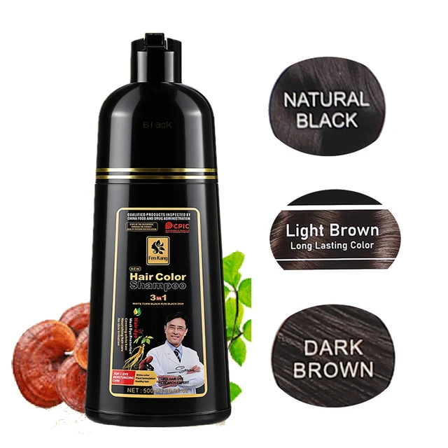 Shampoing de couleur de cheveux longue durée 3 en 1, teinture pour cheveux noirs, pour femmes et hommes, couverture de sécurité à base de plantes naturelles, crème pour cheveux blancs et gris 1