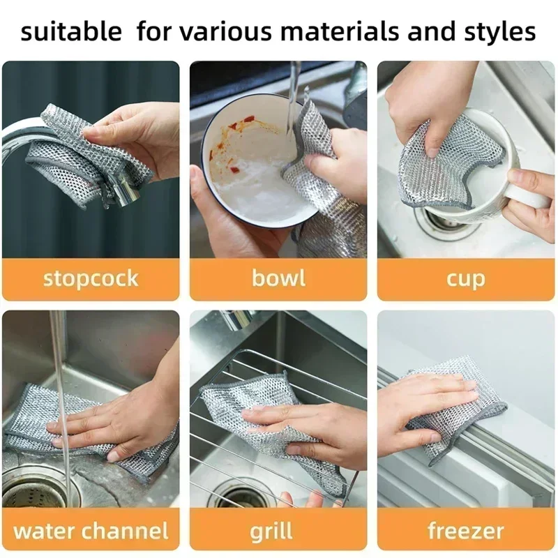 Wire Dishwashing Rag Non-Scratch Iron Scrubber Microfiber Dishcloth microfiber dish cloths dish cleaning cloth dish cloth microfiber dish cloth