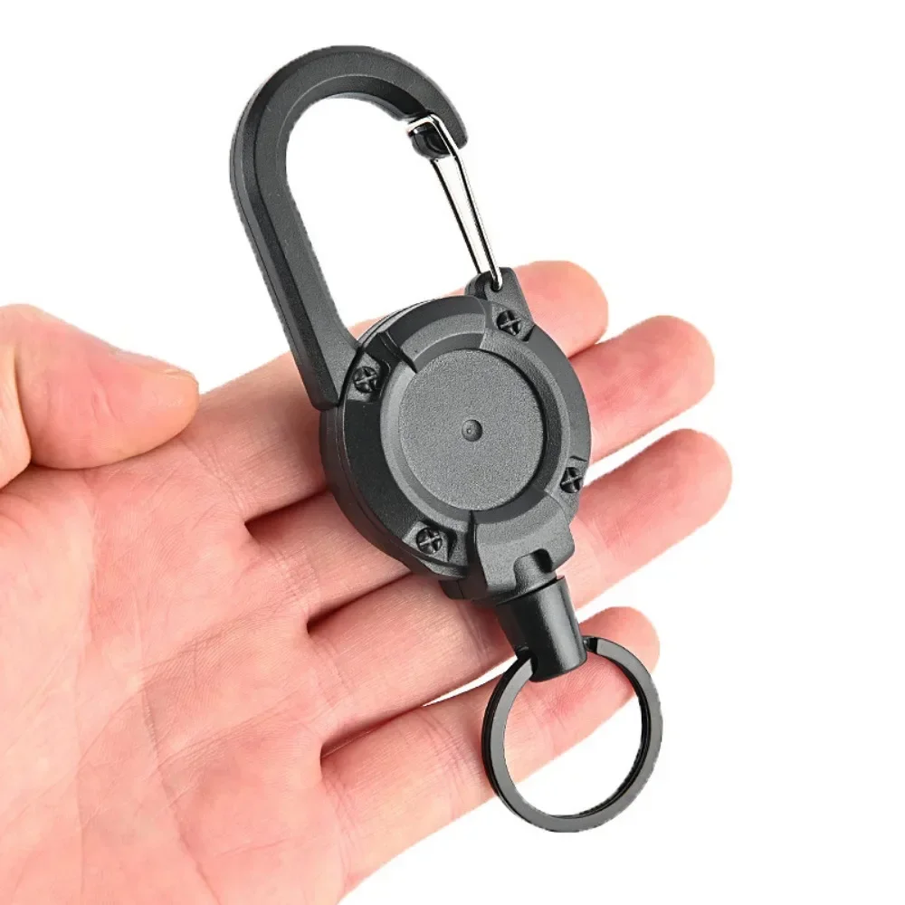 Heavy Duty Retractable Pull Reel Carabiner Key Chains Strong Steel Wire Rope Buckle Spring Key Ring Outdoor Sporty Keychain Tool