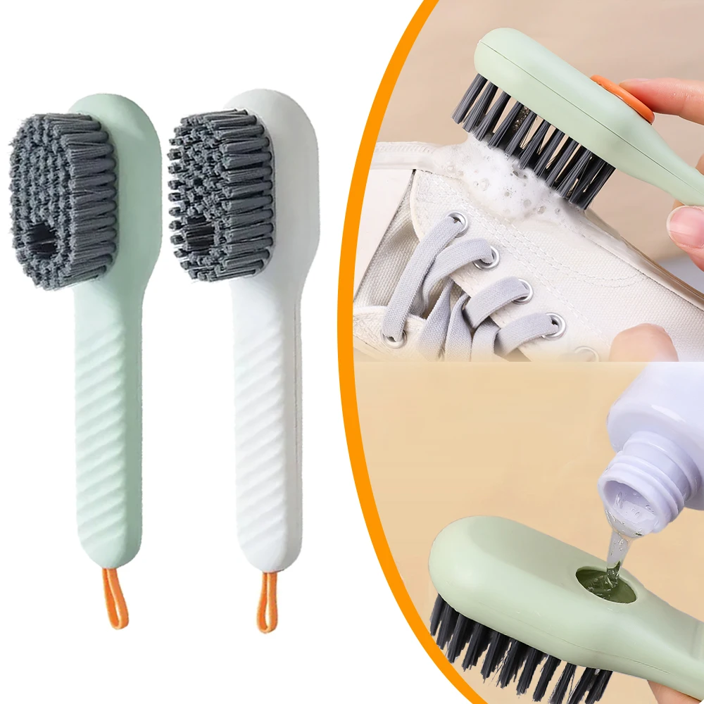 2/1Pcs Shoe Brush With Soap Dispenser Multi-purpose Long Handle Soft Bristled Brush Cleaner For Clothes Household Cleaning Tool