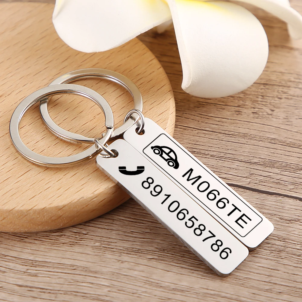 Custom Engraved Keychain for Car Logo Plate Number Personalized Gift Customized Anti-lost Keyring Key Chain Ring qoong 10 pieces new diy telephone numbers keychain personalized gift customized anti lost keyring key chain ring holder p26