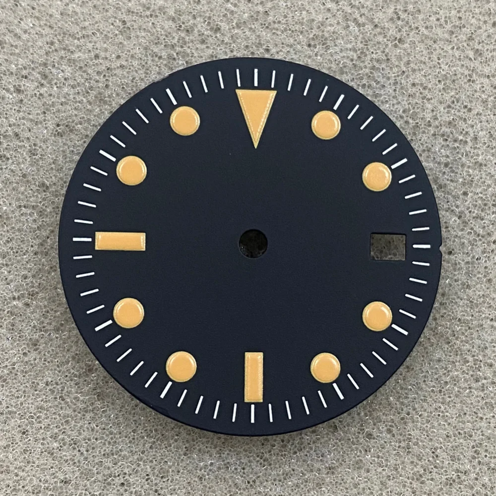 Single Calendar Dial Green Luminous Modification Watch Accessories Black-Orange Font Watch Faces for 8215/2813 Movement 28.5MM