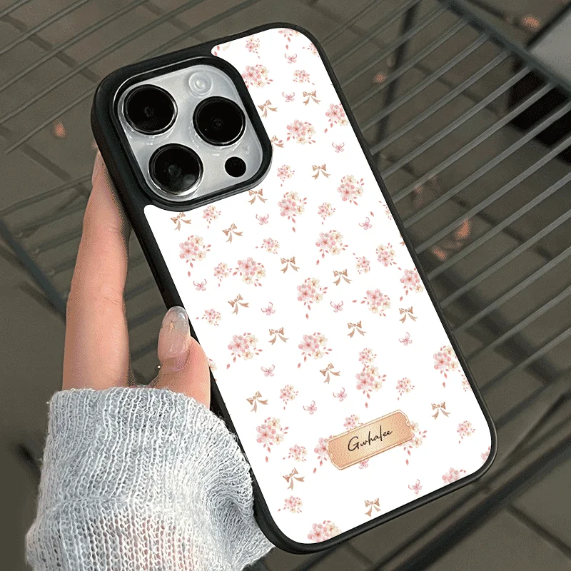 Chic Pink Bow & Flower Soft Phone Case with Black Border