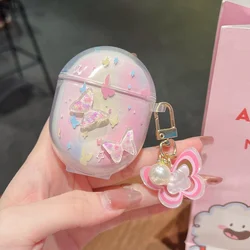 Cartoon Soft Cover with Keychain for Wireless Earphone Case (Pink Butterfly)